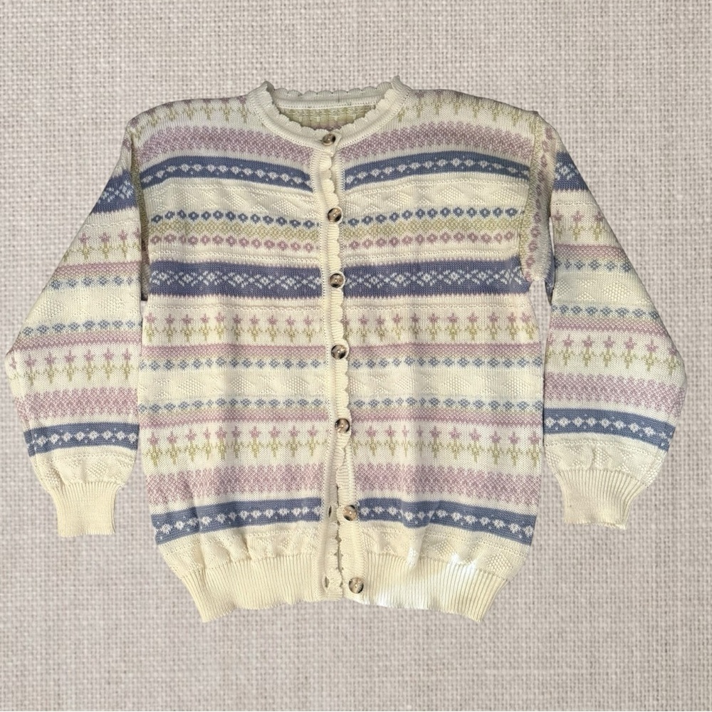 Classic Cream Patterned Button-Up vintage Sweater